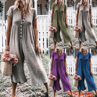 

Women&39s Summer Short Sleeve Jumpsuit Playsuit Casual Loose Rompers Trousers
