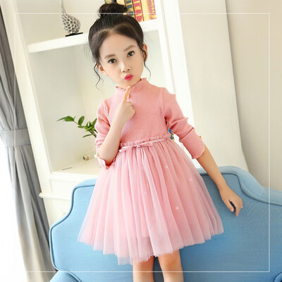 

Princess Kid Baby Girl Long Sleeve Sweater Dress Tulle Pearl Bridesmaid Dress