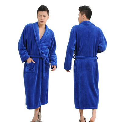 

Women Men Flannel Bath Robes Thicken Warm Plush Sleepwear 2018 Autumn Winter Solid Couple Bathrobe Female Robe Nightgown -2XL
