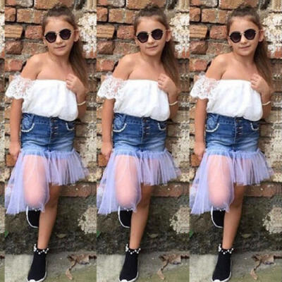

Fashion Toddler Baby Girl Kid Off Shoulder Laec Tops Dress Summer Clothes Outfit