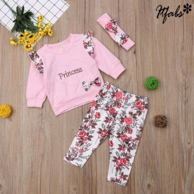

Newborn Toddler Baby Girl Winter Outfits Floral Clothes Hoodie TopsPants Set