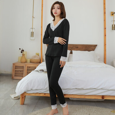 

Women Cotton Seamless Thermal Underwear TopsPants Long Sleeve Johns Pajama Set