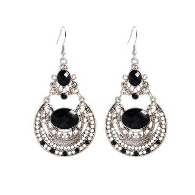 

1 Pair Fashion Women Hollow out Rhinestone Earrings Vintage Girl Evening Party Prom Circle Dangle Drop Ear Studs