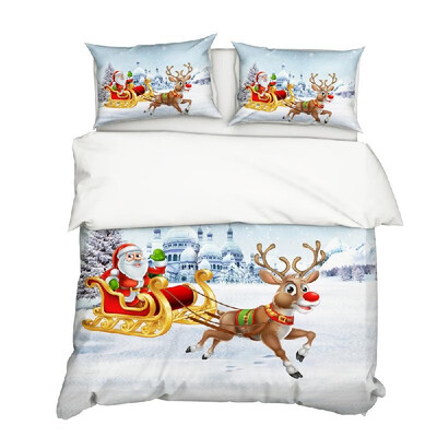 

3PcsSet Christmas Style 3D Santa Claus & Elk Printed Pattern Duvet Cover with 2Pcs Pillowcases Bedding Set Bedclothes Bedroom Dec