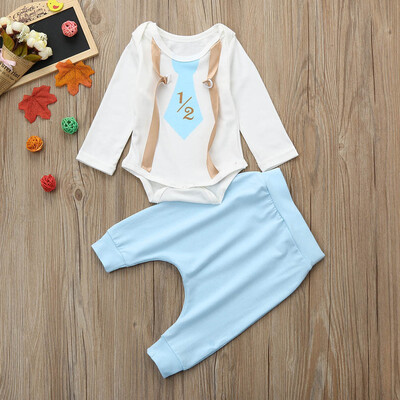 

Newborn Baby Boys Girls Letter Tie Print Romper Jumpsuit Pants 2pcs Clothes Set