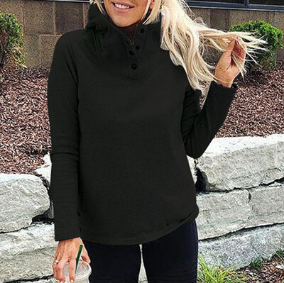 

Nomeni Women Solid Stand Collar Full Sleeve Warm Button Outwears Sweatshirt Blouse