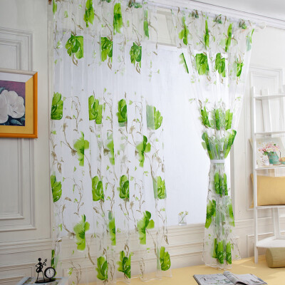 

Gobestart 1 PCS Vines Leaves Tulle Door Window Curtain Drape Panel Sheer Scarf Valances