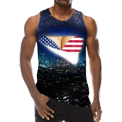 

Toponeto Mens Summer New Style 3D printed Vest Blouse Fashion Comfort Blouse Top
