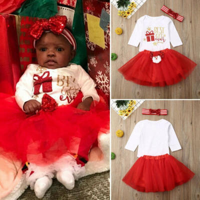 

UK 2019 My First Christmas Newborn Baby Girl Clothes Romper Dress 3PCS Outfits