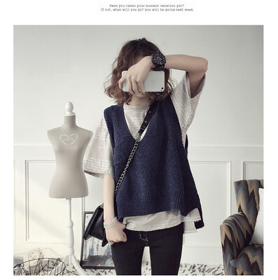 

2018 spring&autumn 2018 Korea new loose short knitted vest women fashion trend clothes pullover women vest