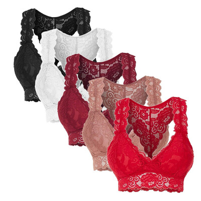 

Toponeto 5PC Women Plus Size Vest Crop Wire Free Bra Lingerie Sexy V-Neck Underwear -3XL