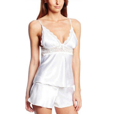 

2pcsset Women Silk Satin Lace Robe Shorts Sleepwear Babydoll Nightdress Pajamas