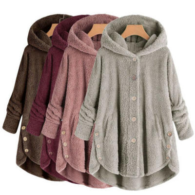 

Women Winter Warm Teddy Bear Fleece Jacket Ladies Casual Fur Trench Coat Outwear