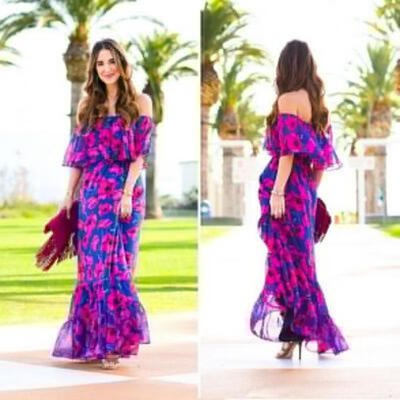 

Womens Sexy Casual Off Shoulder Boho Floral Long Maxi Summer Beach Dress Sundress
