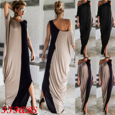 

Womens Summer One Off Shoulder Long Prom Dress Ladies Party Beach Casual Dresses