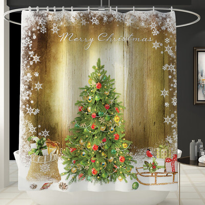 

Gobestart Christmas Print Toilet Bathroom Mat And Shower Curtain Four-Piece Set