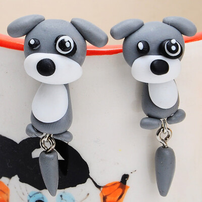 

1 Pair Fashion Creative Earring For Women Cute Animal Dog Cat Pottery Earrings