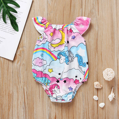 

Newborn Infant Baby Girls Cartoon Horse Rainbow Print Romper Bodysuits Playsuit