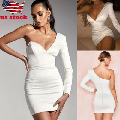 

Women Bandage Bodycon One shoulder Evening Party Cocktail Club Short Mini Dress