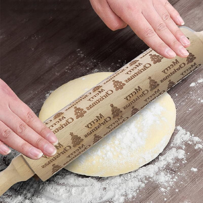

Wooden Rolling Pin with Easy Roll Bearings Christmas Engraved Embossing Rolling Pin Baking Cookies Cake Biscuit Tarts Noodle Dough
