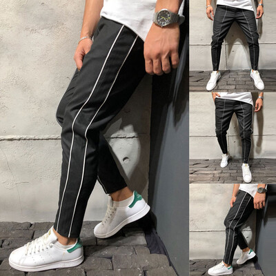 

Gobestart Men Splicing Sriped Overalls Casual Pocket Sport Work Casual Trouser Pants