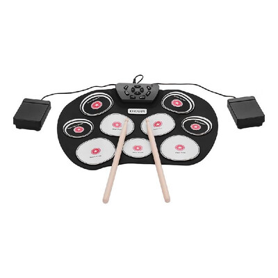 

Portable Electronic Drum Set Digital Roll-Up Drum Kit 9 Drum Pads USB Powered with Recording Function 2 Foot Pedals Drum Sticks fo