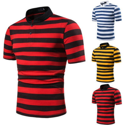 

Mens T-Shirts Summer Tee Shirt Striped Short Sleeve Casual Collar Value Shirt