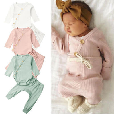 

US Newborn Kid Baby Boy Girl Clothes Comfy Jumpsuit Romper Long Pants Outfit Set