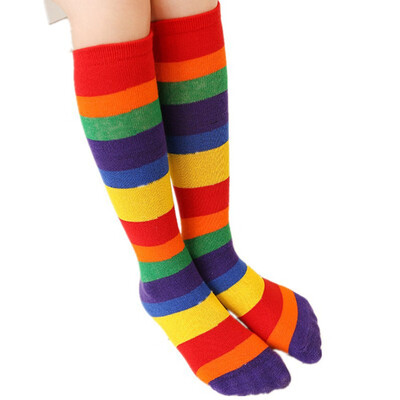 

Kids Girls Adorable Rainbow Colorful Striped Tube Leg Long Cotton Socks
