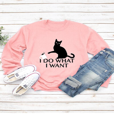 

Contrast Cat Letters Pattern Long Sleeve Tee