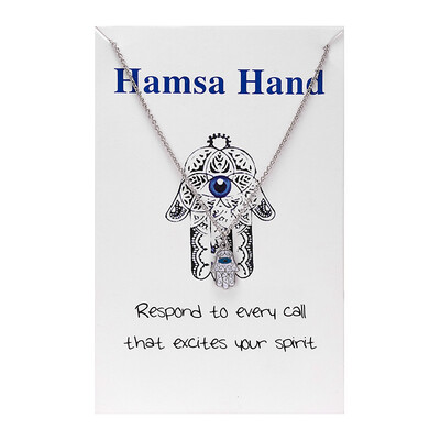 

1PC White Card Turkish Crystal Evil Eye Hand Hamsa Pendant Necklace Women Gold Color Link Chain Clavicle NecklaceLucky Jewelry