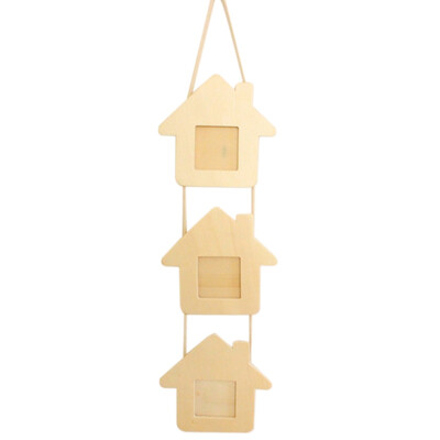 

1PC DIY Wooden Frames Hanging String Type Frames With Hanging Rope Unique Small House Heart Five-pointed Star Shape Photo Frame
