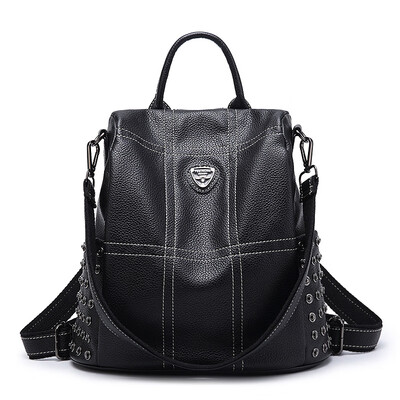 

Leather rivet backpack female 2019 new Korean fashion multi-function anti-theft soft leather backpack wild travel bag