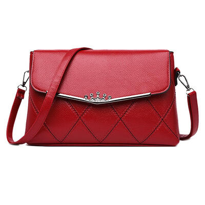 

Solid Color Flip Clutch Women PU Leather Shoulder Messenger Plaid Bags