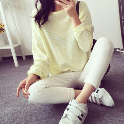

Spring&Autumn O-Neck Striped T-Shirt Women Casual Loose Long-sleeved T-Shirt