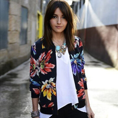 

Toponeto Women Long Sleeve Printed Zipper Blazer Suit Jacket Coat Outwear