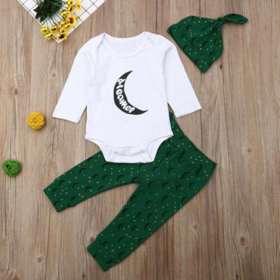 

2019 Newborn Boy Girl Outfits Long Sleeve Romper Bodysuit Pant Leggings 3pcs