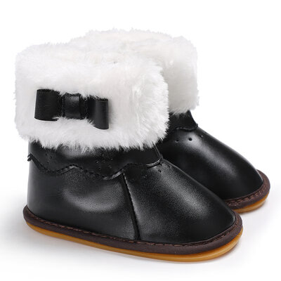 

Infant Toddler Newborn Girls Winter Bowknot Crib First Walkers PU Leather Keep Warm Soft Rubber Soled Baby Shoes