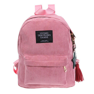 

Corduroy Shoulder Bag Retro Zipper School Backpack for Teenage Girls