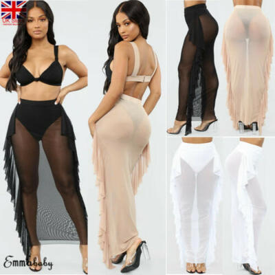 

Sexy Women Mesh Sheer Skirt Perspective Sunscreen Tight Beachwear Short Dress UK