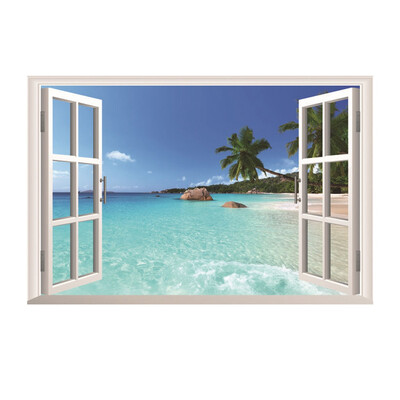 

Beach Resort Sea Tree 3D Window View Wall Sticker Art Vinyl Decal Mural Decor