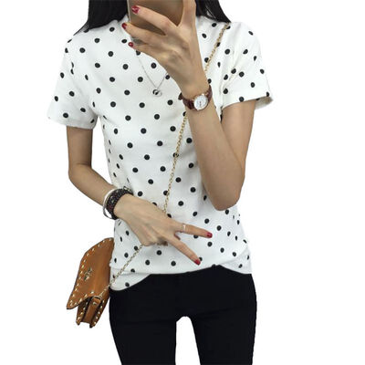 

Womens T-Shirt Clothes Shirt O-neck Polka Dotted Short Tops Bottoming Tops