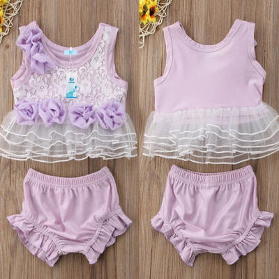 

Newborn Baby Girl Clothes Sleeveless Flower Lace Dress Tops Shorts Pant Outfits