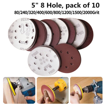 

10pc 5in 80-2000 Grit Hook Loop Pads Sanding Disc Orbital Sandpaper Sheet Sander