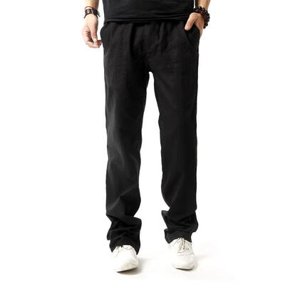 

Mens Casual Solid Pants Wide Leg Loose Straight Cutton Pants