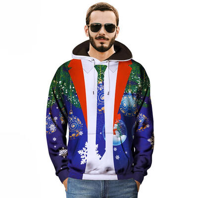 

Creative Fake Two-Piece Christmas Printing Hoodies Casual Loose Hooded Sweatshirt For Men