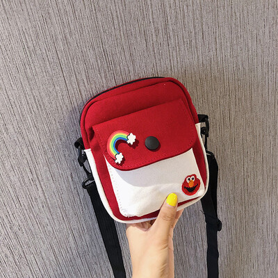 

2019 new casual cute cartoon sesame street canvas bag female simple wild fashion contrast color shoulder Messenger bag