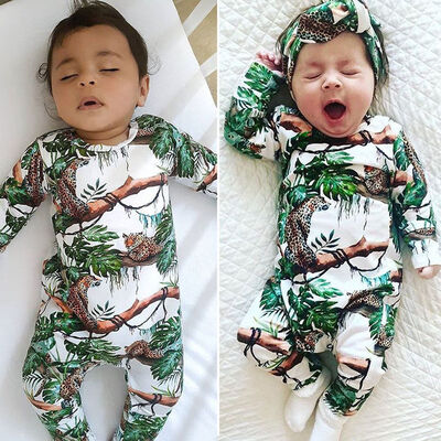 

Newborn Baby Girl Leopard Romper Bodysuit Jumpsuit Headband Outfits Clothes