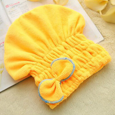 

Fashion Strong Water Absorbing Coral Fleece Bow-Knot Dry Hair Towel Wrap Bathing Shower Cap Candy Color Girls Bathroom Accessories