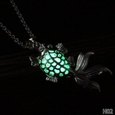 

Fluorescent Stone Hollow Silver Plated Luminous Goldfish Necklace Night Locket Cage Item Vintage